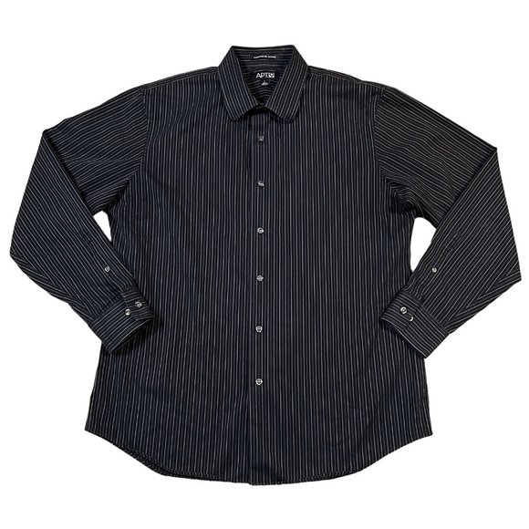 APT. 9 Shirt Men's Long Sleeve Striped Button Up Collared Black Gray Large - Picture 1 of 12